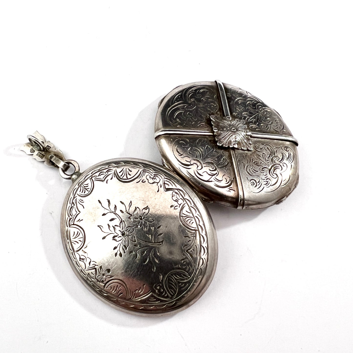 Ludvig E Liljeblad, Sweden year 1880. Antique Victorian Sterling Locket Pendant w Sealed Compartment