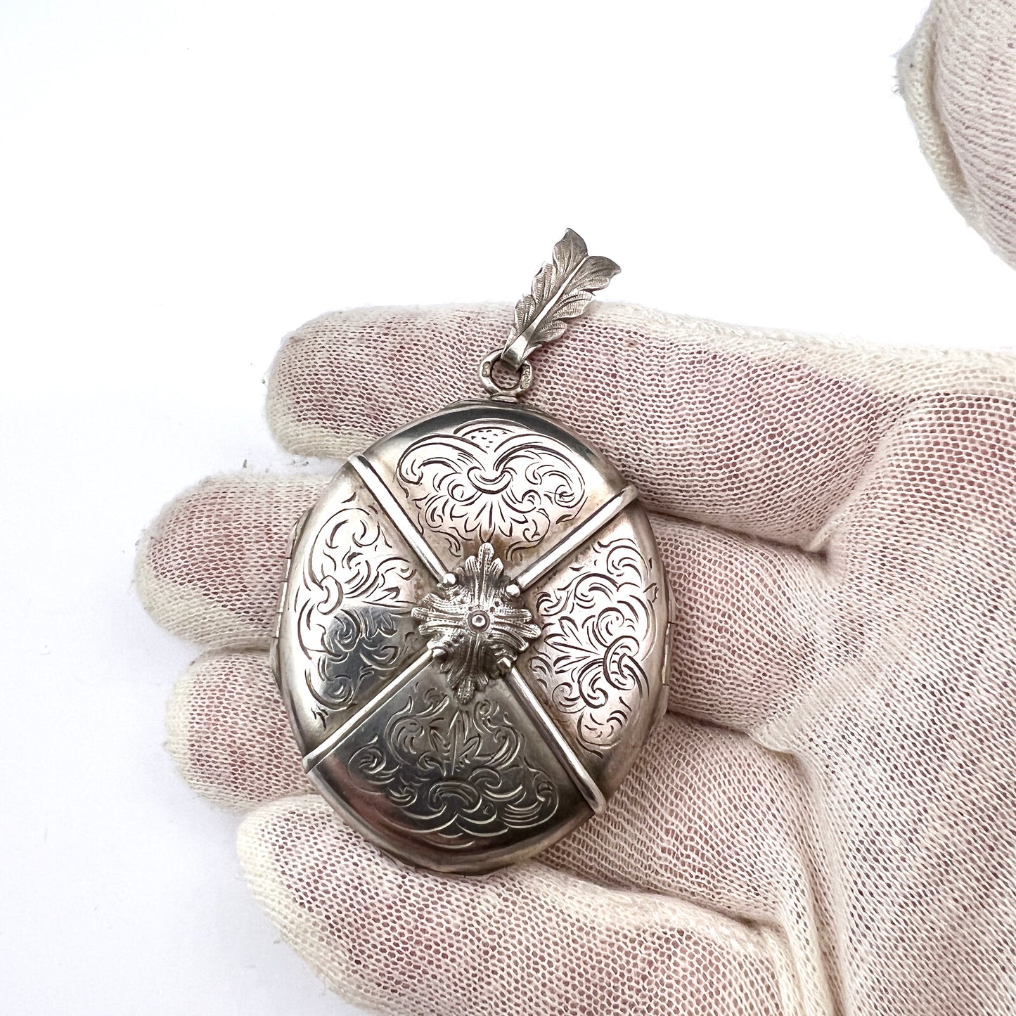 Ludvig E Liljeblad, Sweden year 1880. Antique Victorian Sterling Locket Pendant w Sealed Compartment