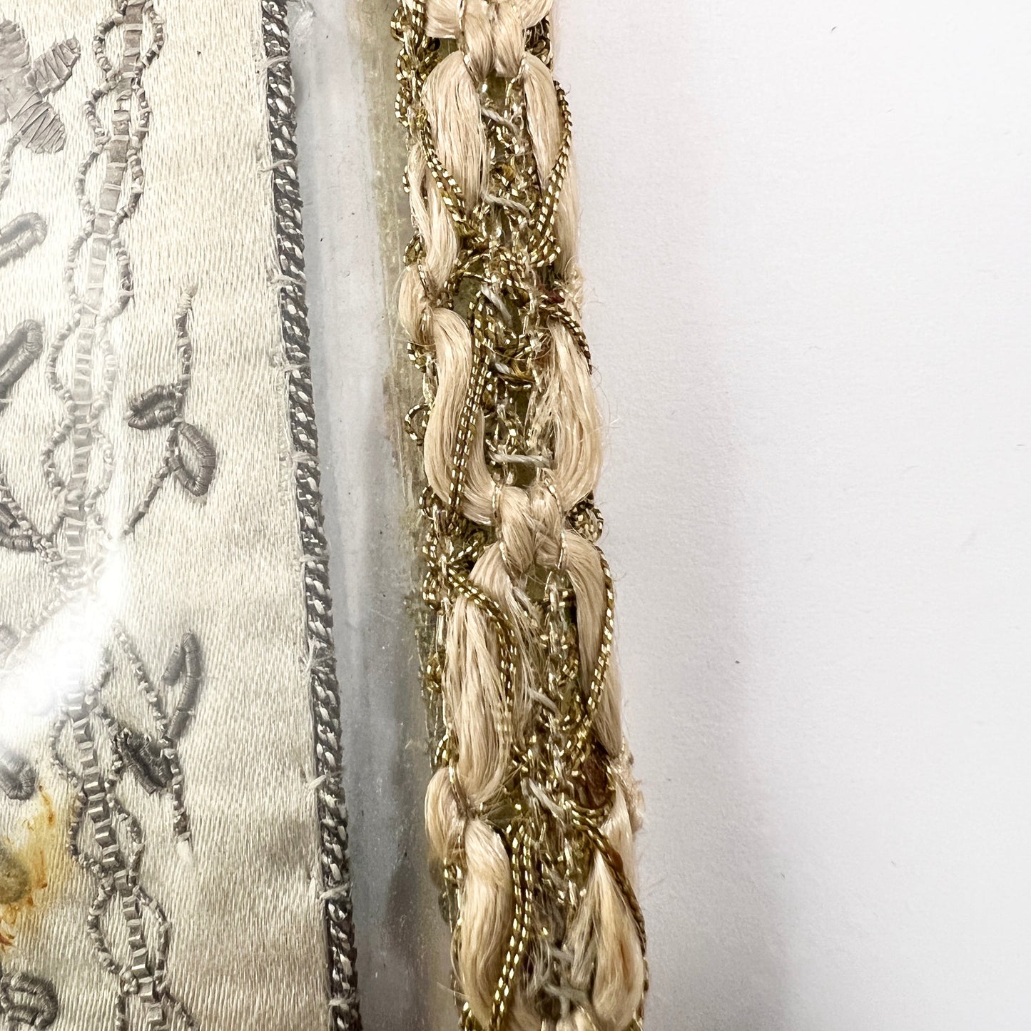 Antique late 1700s Georgian Embroidered Silk Pocketbook Wallet. Framed.