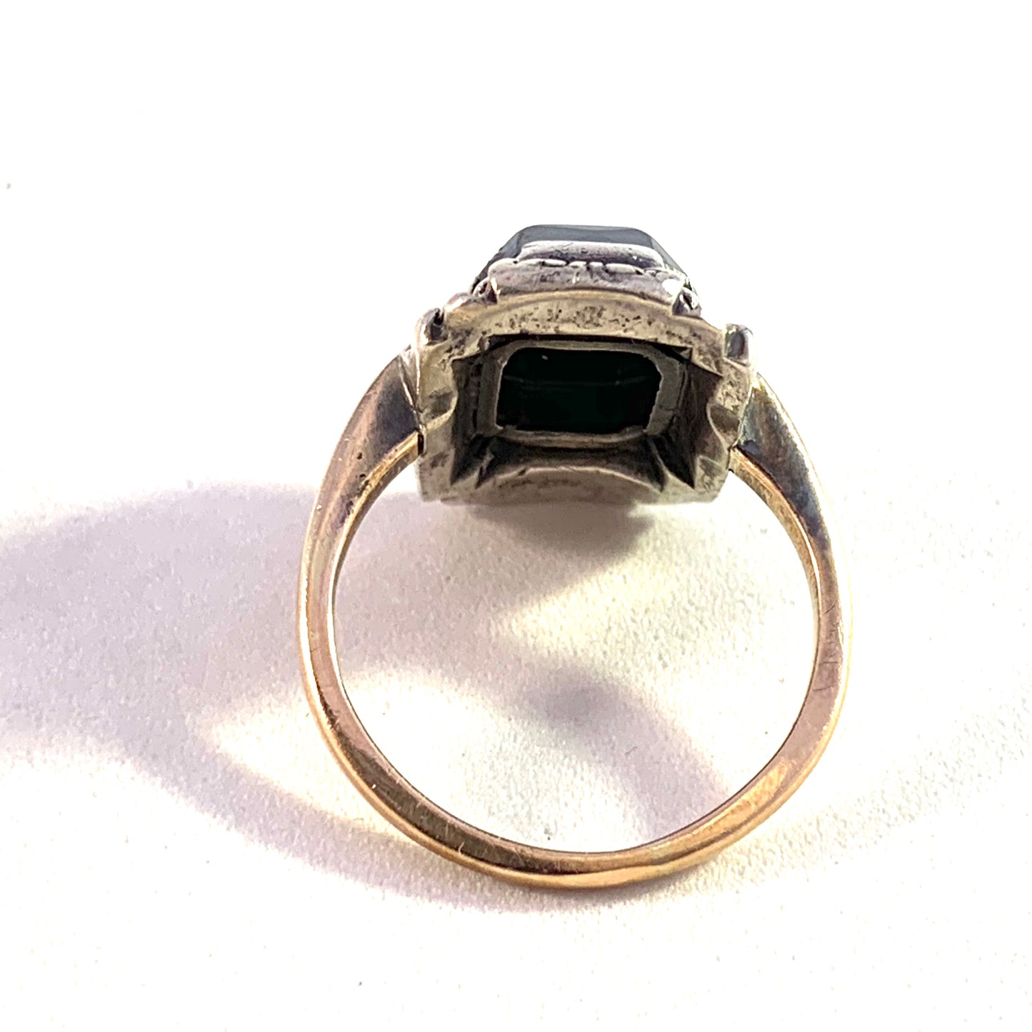 Art Deco 14k Gold Silver Onyx Marcasite Ring.