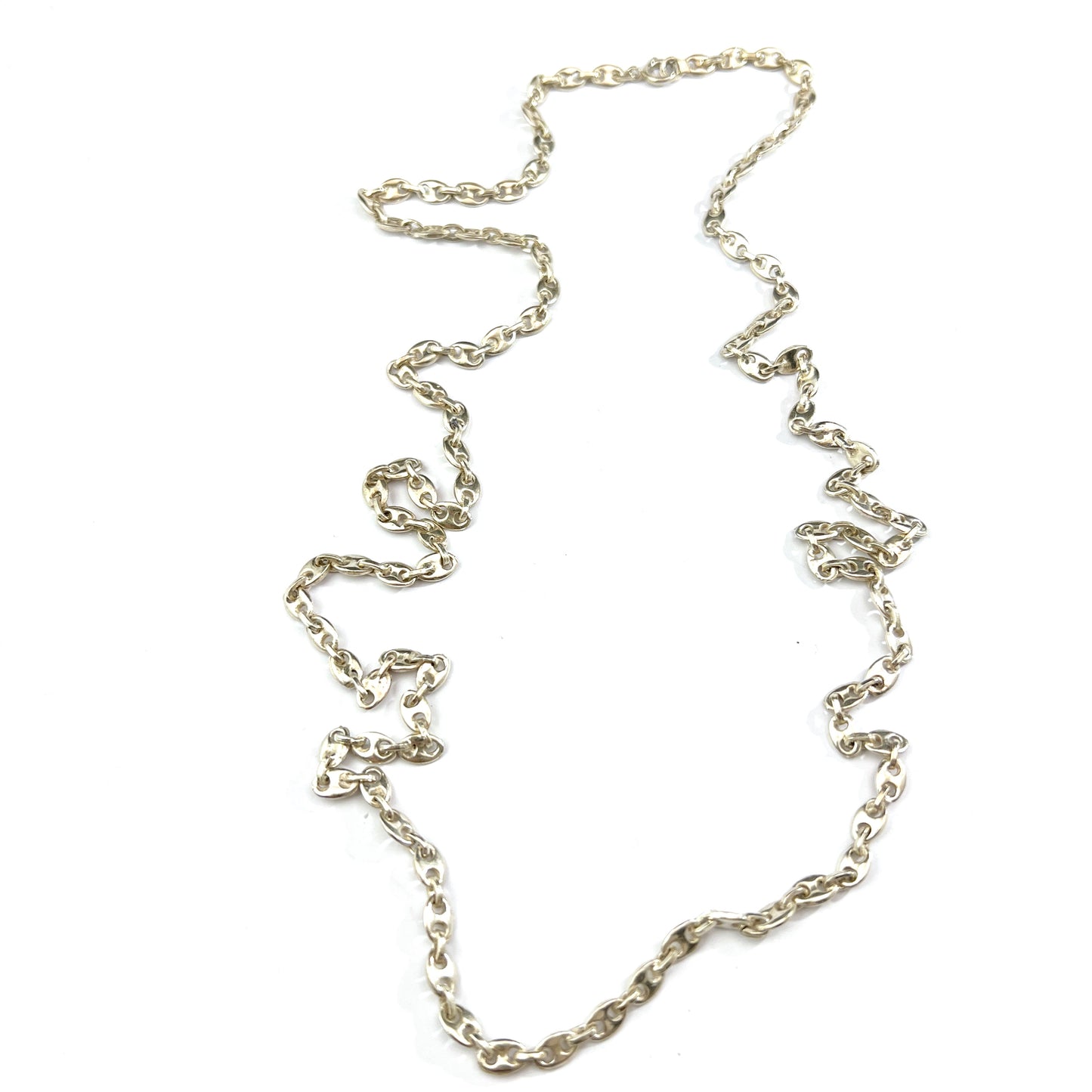 Arezzo, Italy. Vintage Mid-Century 800 Silver Long Coffee Bean Chain Necklace.