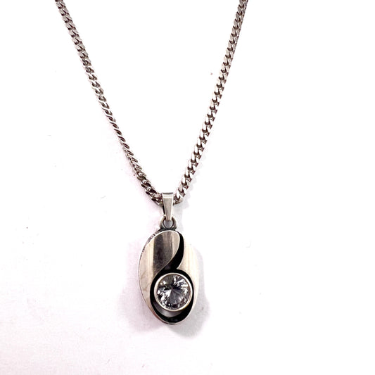 Karl Laine for Finnfeelings, Finland. Vintage Sterling Silver Rock Crystal Pendant Necklace.