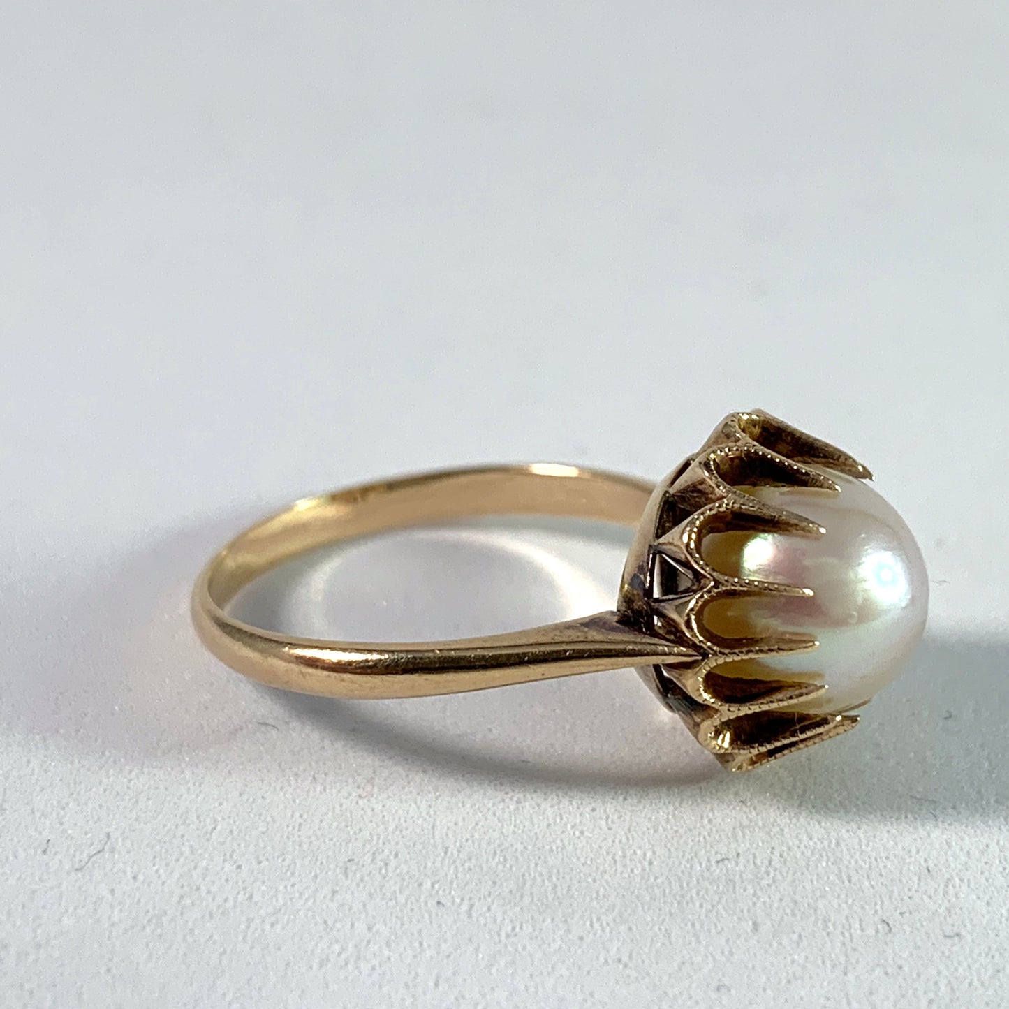 Mid Century 14k Gold Cultured Pearl Ring.