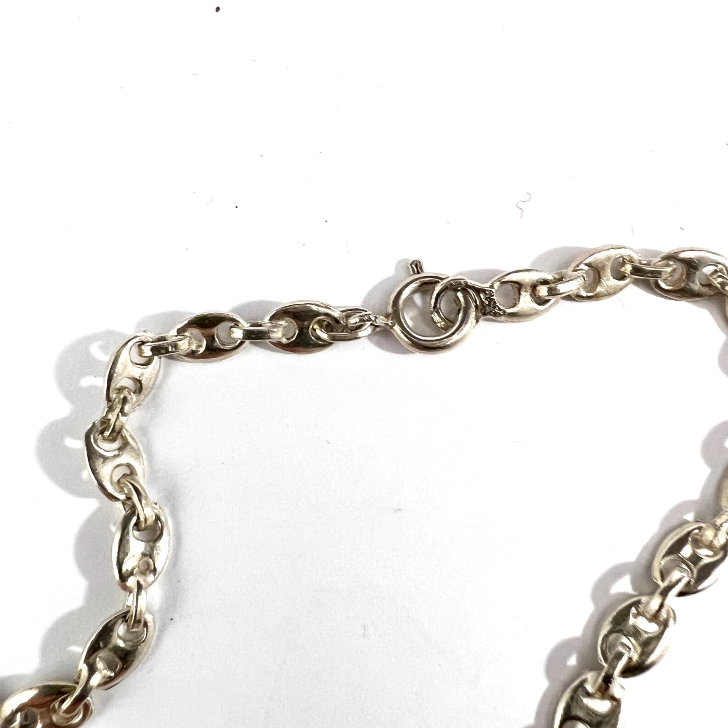 Arezzo, Italy. Vintage Mid-Century 800 Silver Long Coffee Bean Chain Necklace.