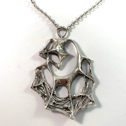 Karl Laine, Finland year 1961 Sterling Silver Spider Web Large Pendant Necklace.