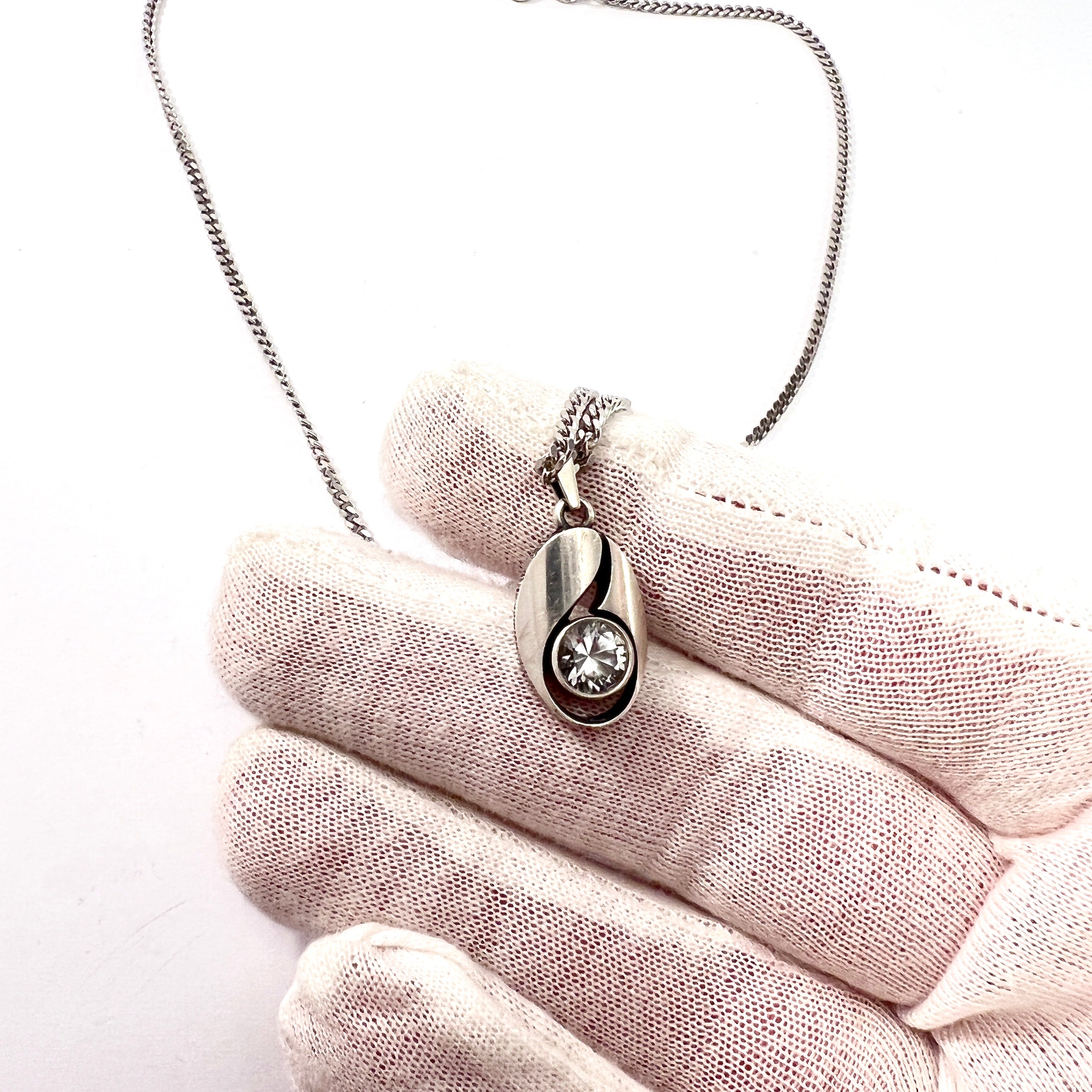 Karl Laine for Finnfeelings, Finland. Vintage Sterling Silver Rock Crystal Pendant Necklace.