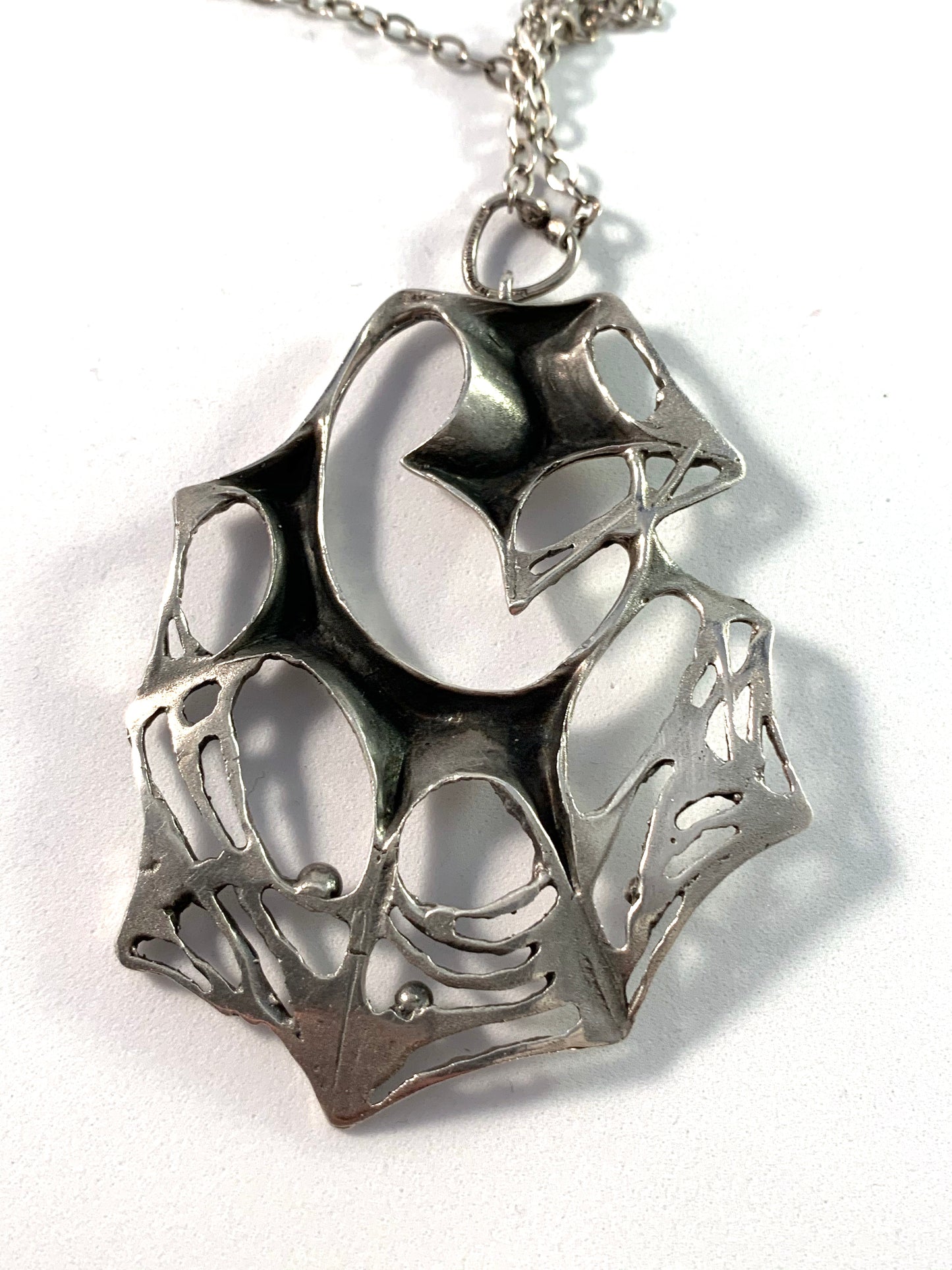 Karl Laine, Finland year 1961 Sterling Silver Spider Web Large Pendant Necklace.