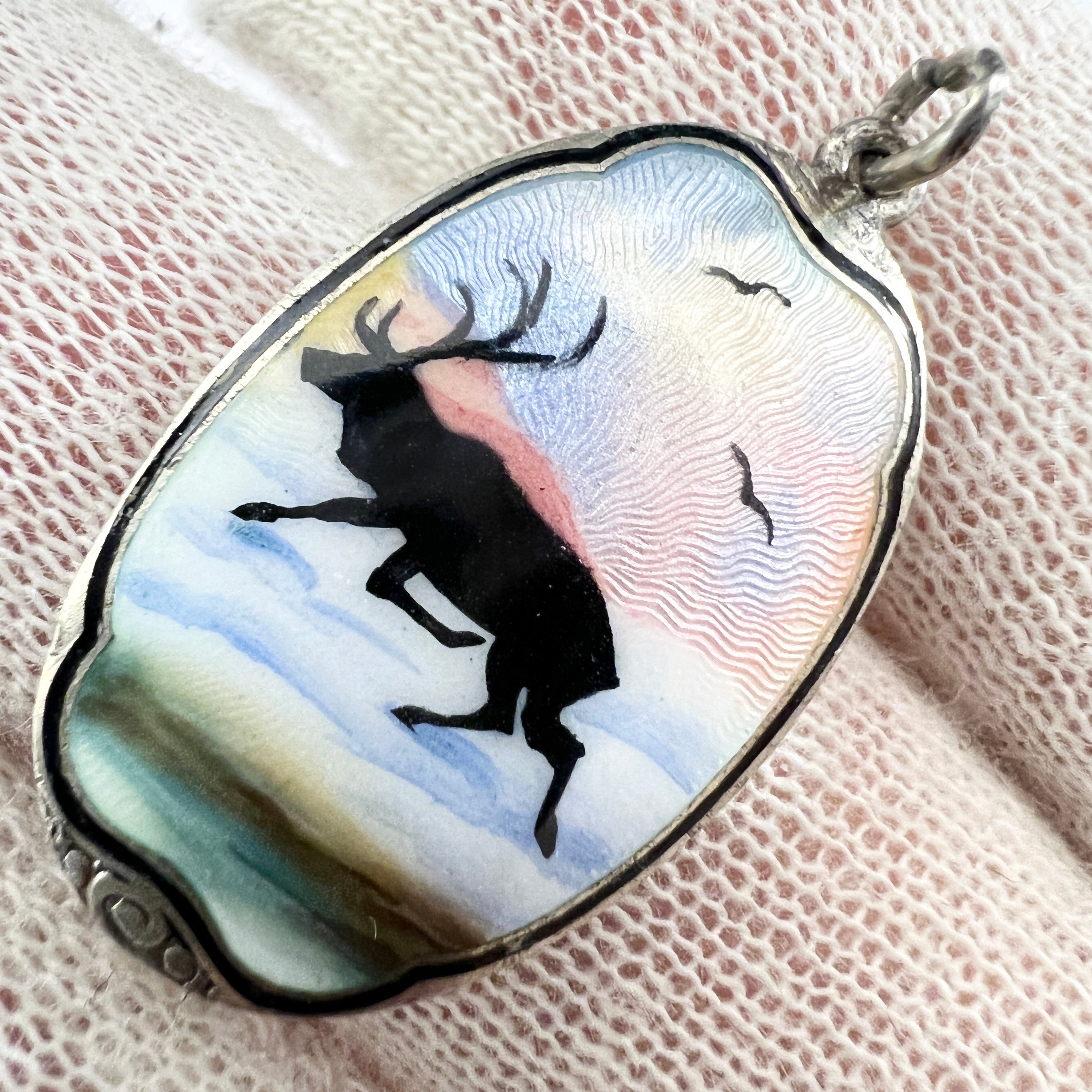 Silver Moose Pendant with Inlay