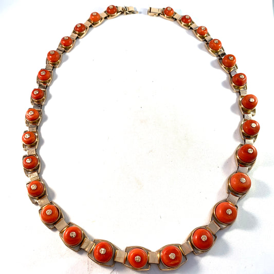 Italy Mid Century 14k Gold Coral Necklace. Massive 4.8oz