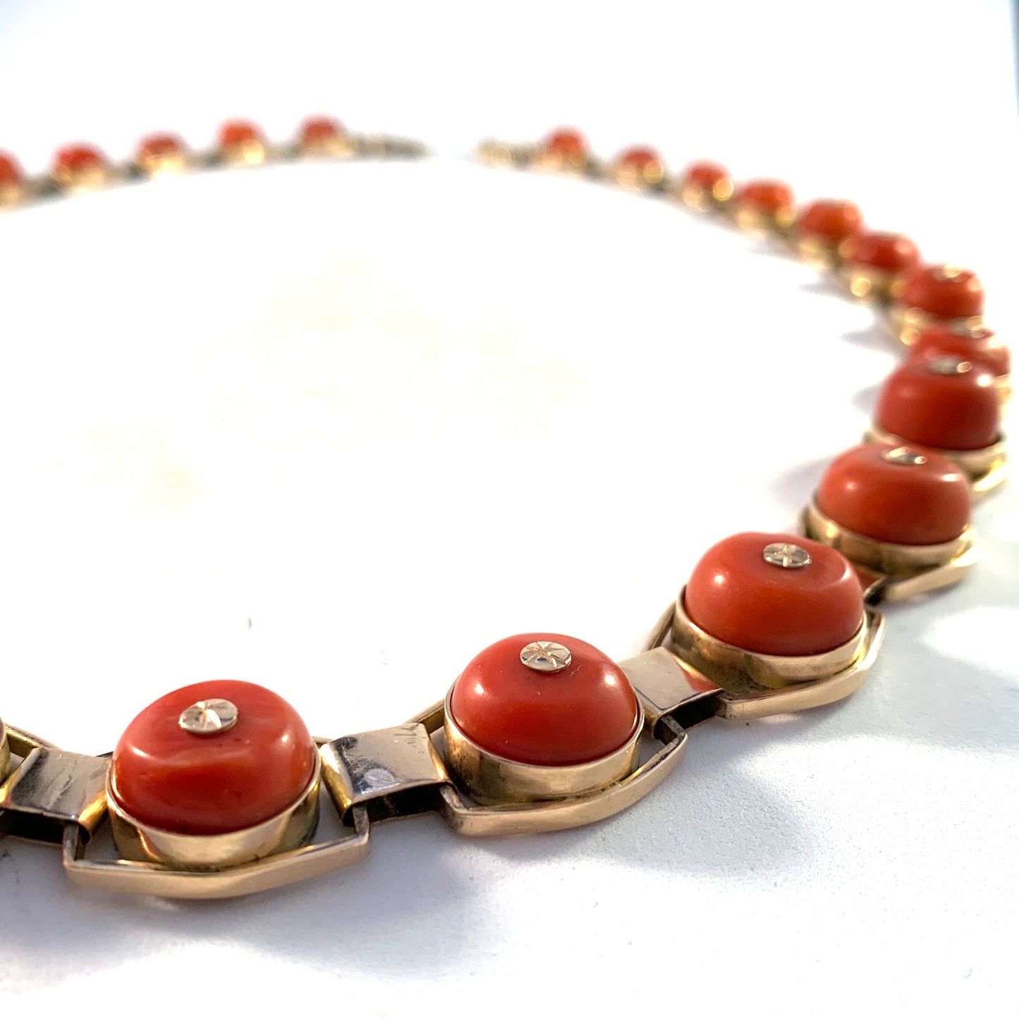 Italy Mid Century 14k Gold Coral Necklace. Massive 4.8oz