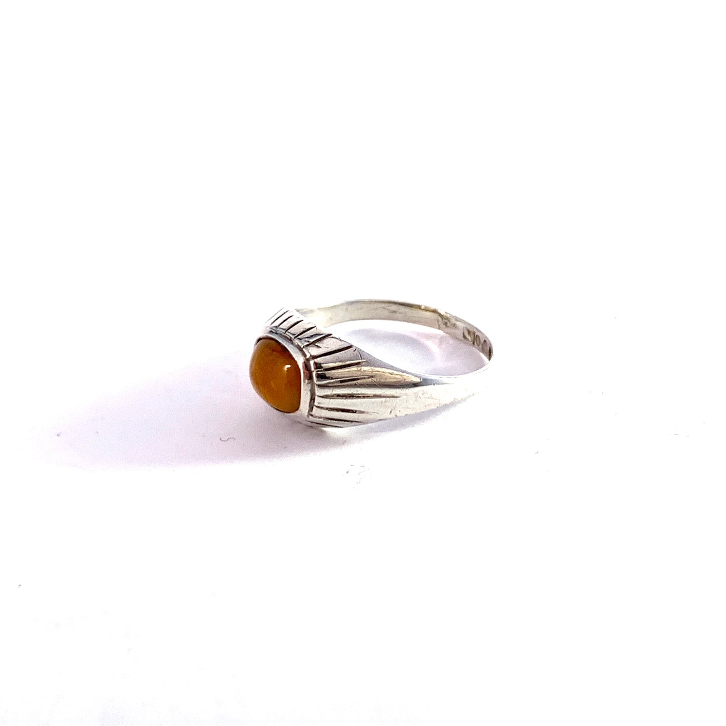 Alton, Sweden 1950s. Mid Century Modern Solid Silver Amber Ring.