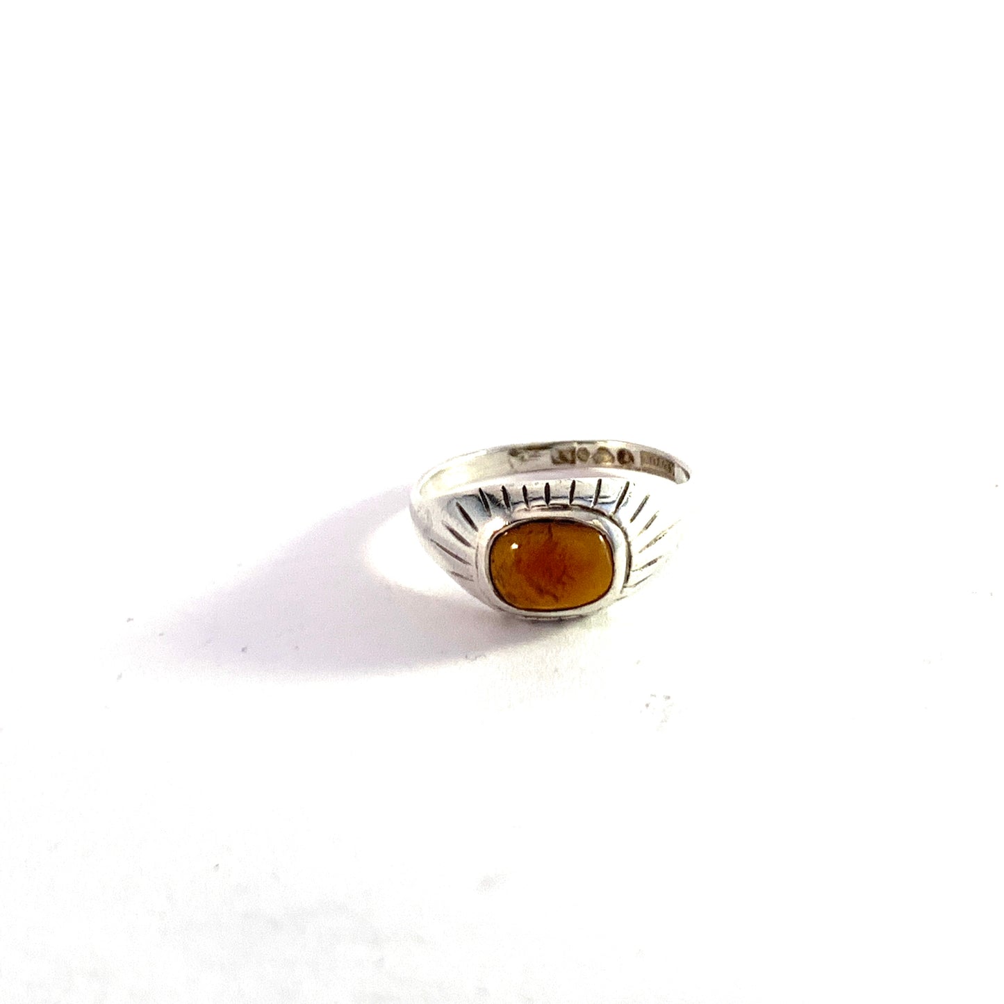 Alton, Sweden 1950s. Mid Century Modern Solid Silver Amber Ring.