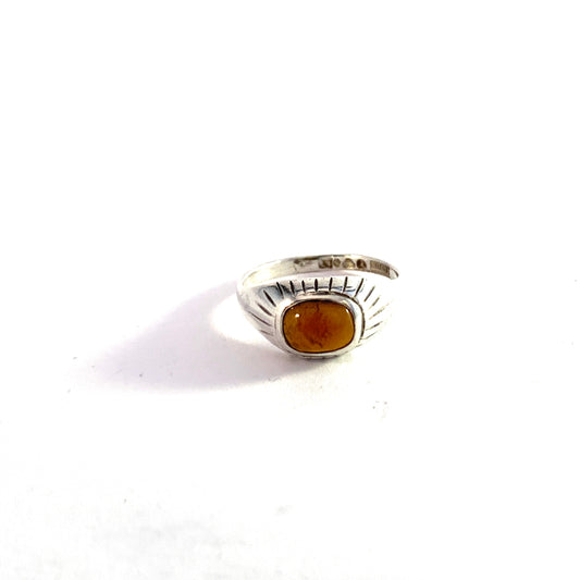 Alton, Sweden 1950s. Mid Century Modern Solid Silver Amber Ring.