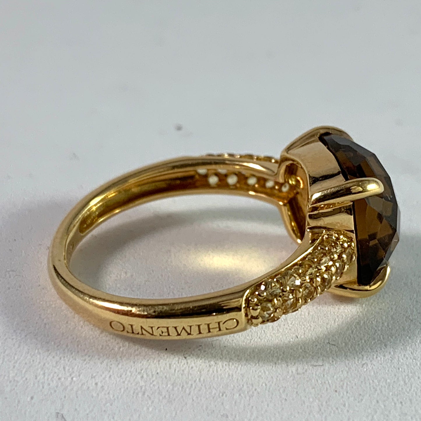 Chimento, Italy Vintage 18k Gold Smoky Quartz Yellow Sapphire Ring. Original Box.