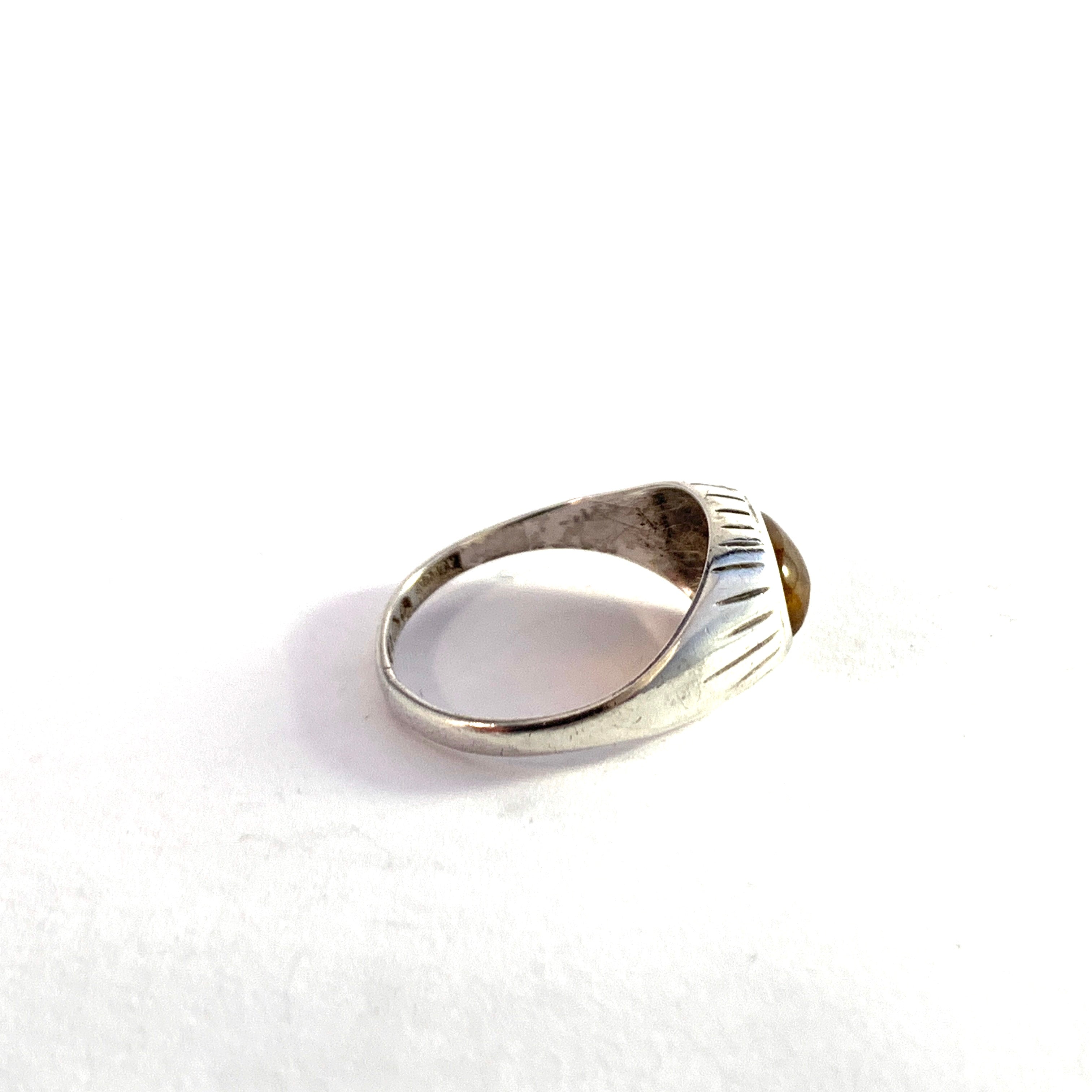 Alton, Sweden 1950s. Mid Century Modern Solid Silver Amber Ring.