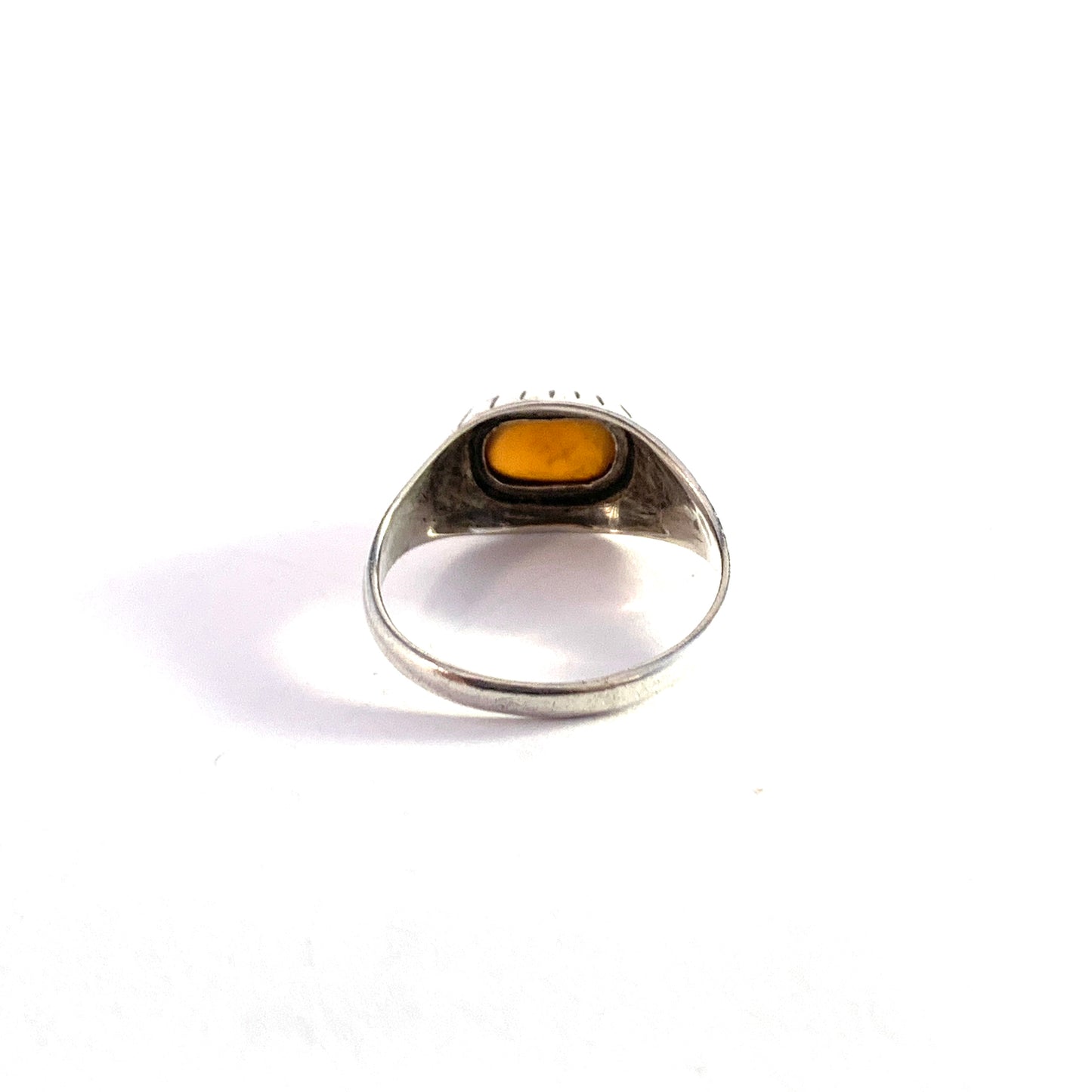 Alton, Sweden 1950s. Mid Century Modern Solid Silver Amber Ring.