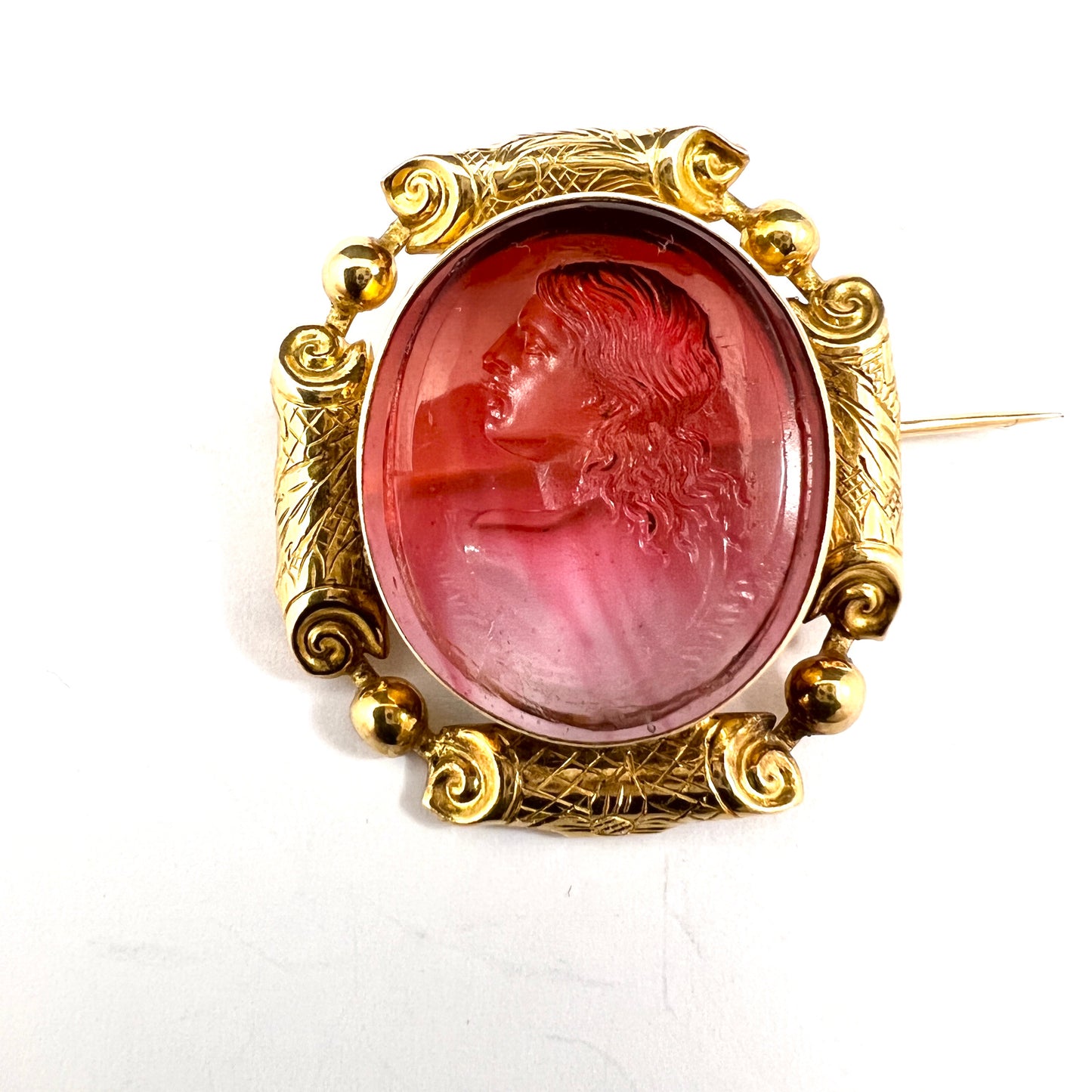 Gustaf M Sjöblom, Sweden 1830-54. Antique Early Victorian 18k Gold Intaglio Brooch.