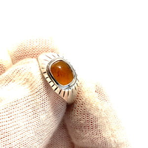 Alton, Sweden 1950s. Mid Century Modern Solid Silver Amber Ring.