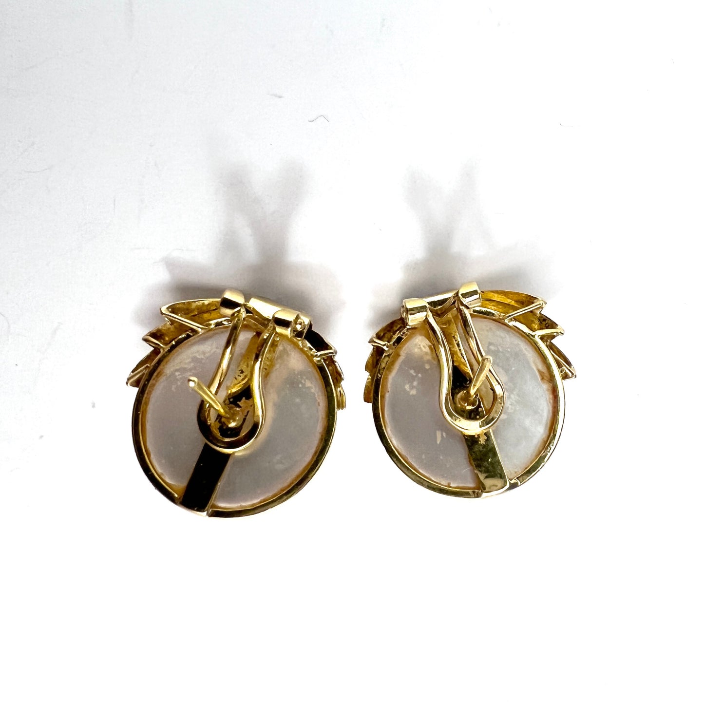 Vintage 18k Gold Diamond Mabe Pearl Large Earrings.