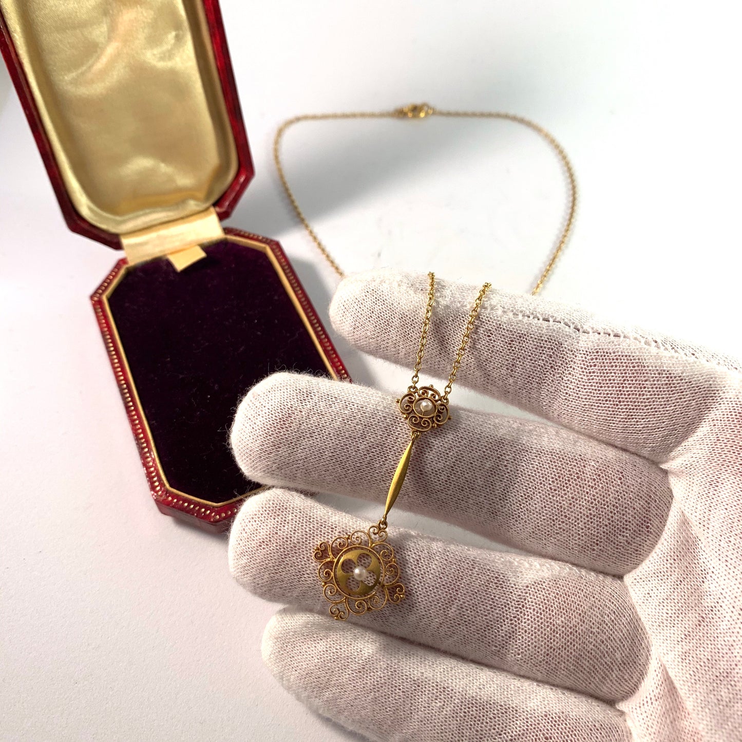 Italy, 18k Gold Belle Epoque Necklace in Original Box.