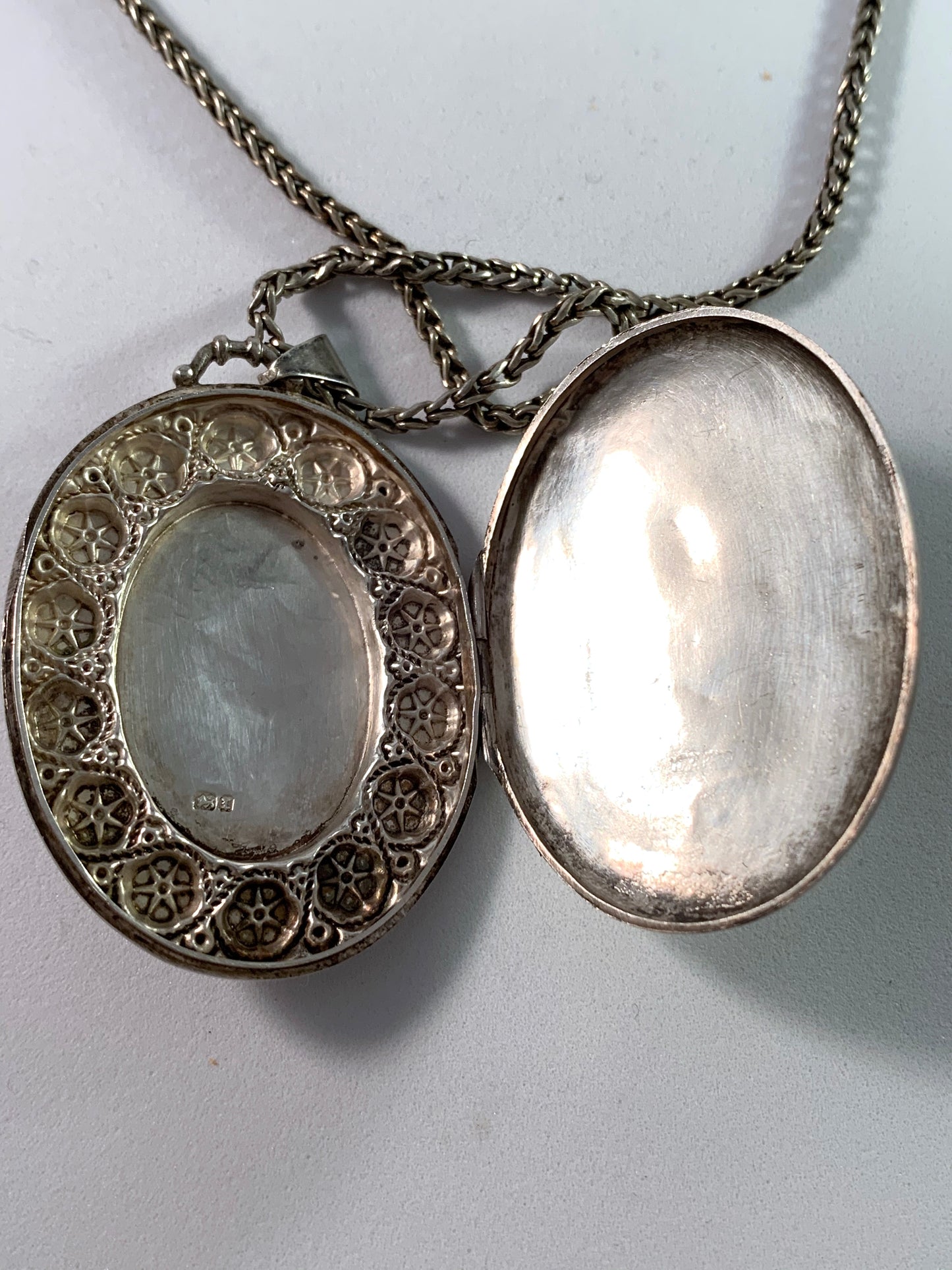 Birmingham year 1885 Victorian Sterling Silver Locket Pendant Necklace.