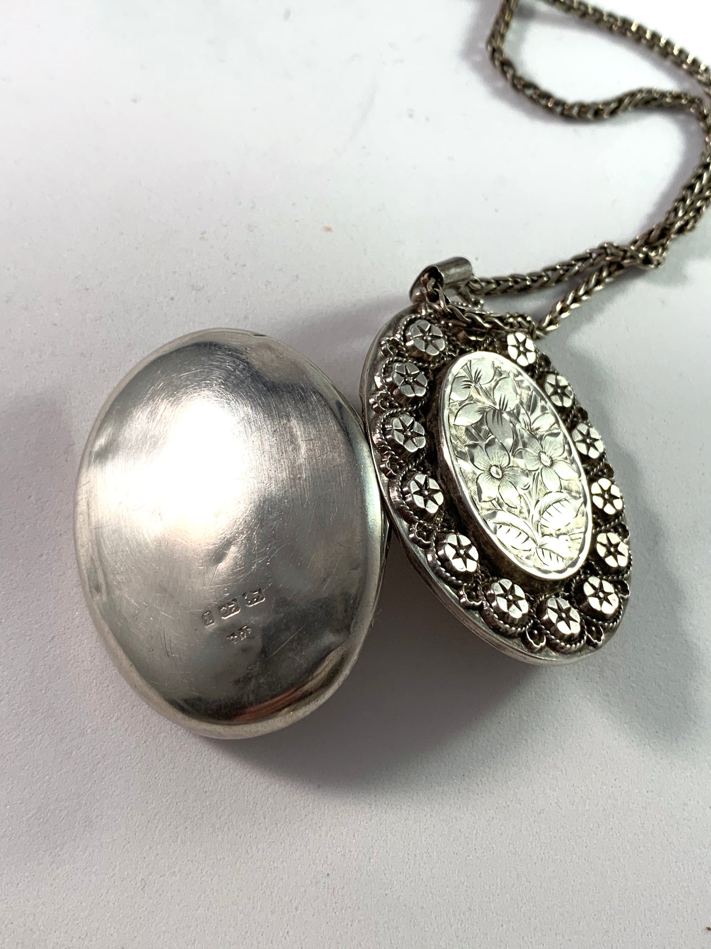 Birmingham year 1885 Victorian Sterling Silver Locket Pendant Necklace.