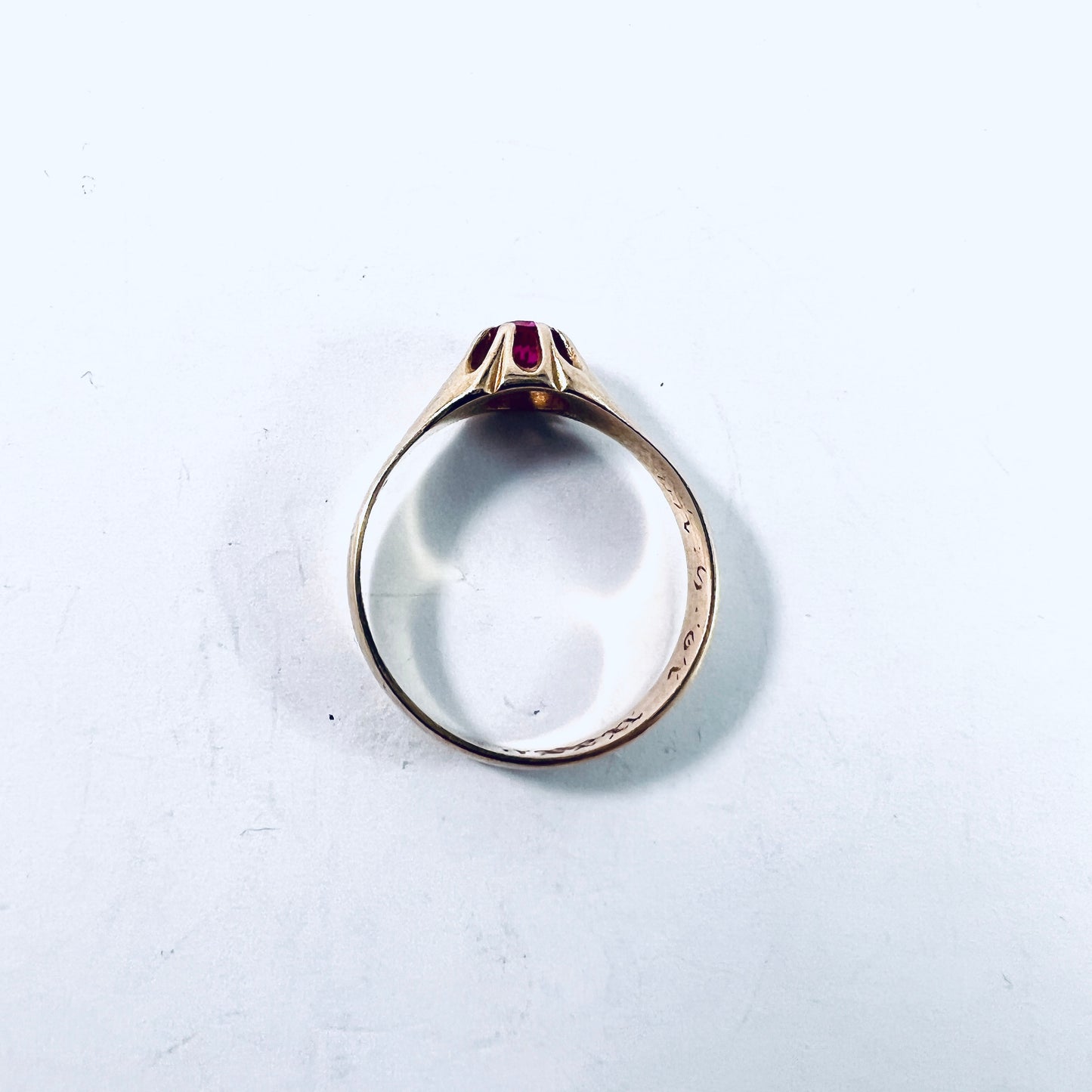 Michael Mindort, Denmark 1943 (War-Time). Vintage 14k Gold Synthetic Sapphire Ring.