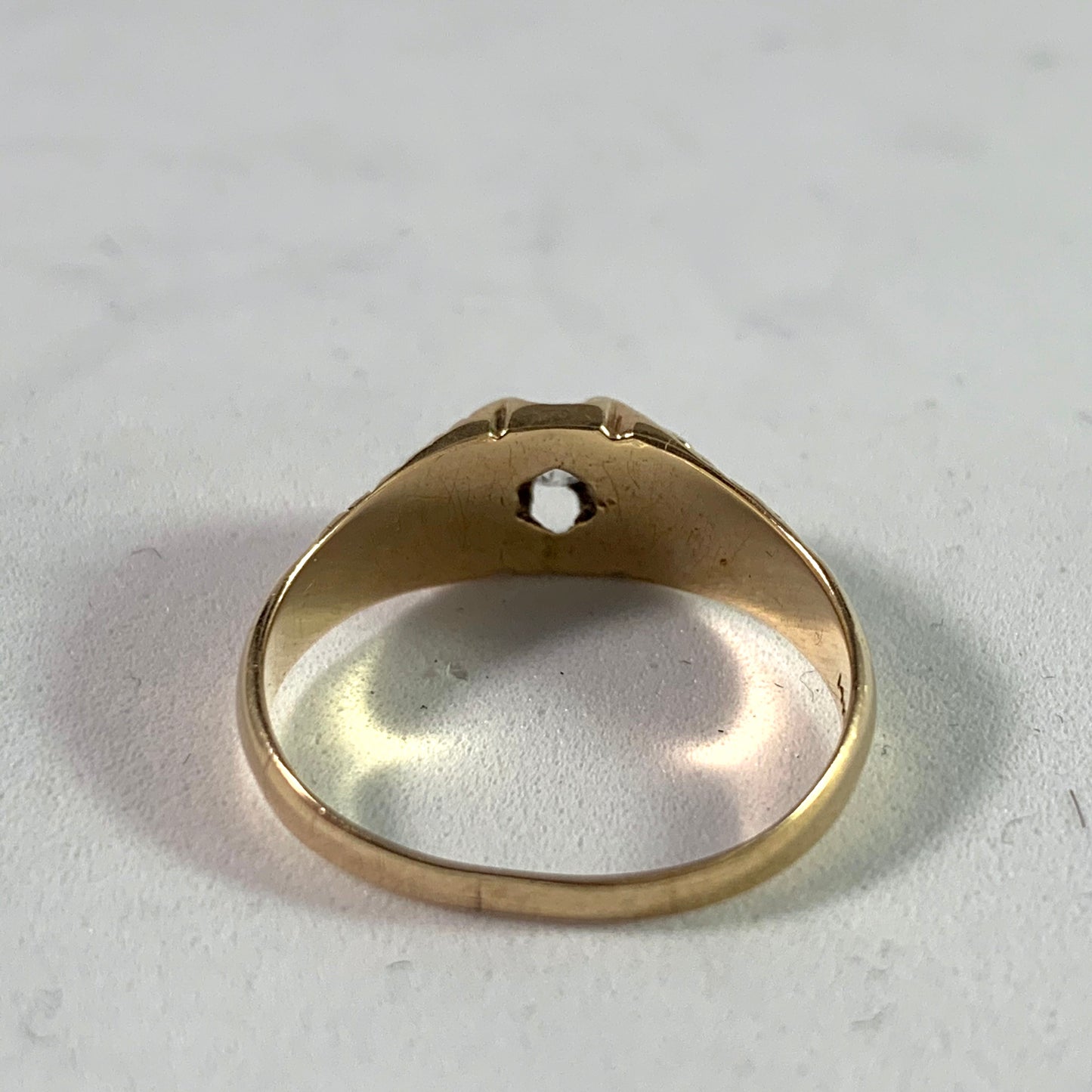 Edwardian 14k Gold 0.10ct Old Cut Diamond Engagement Ring. Maker's Mark