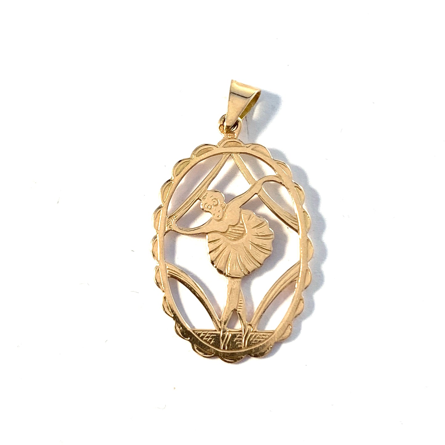 Maker PV, Hungary. Vintage 14k Gold Ballet Dancer Pendant.