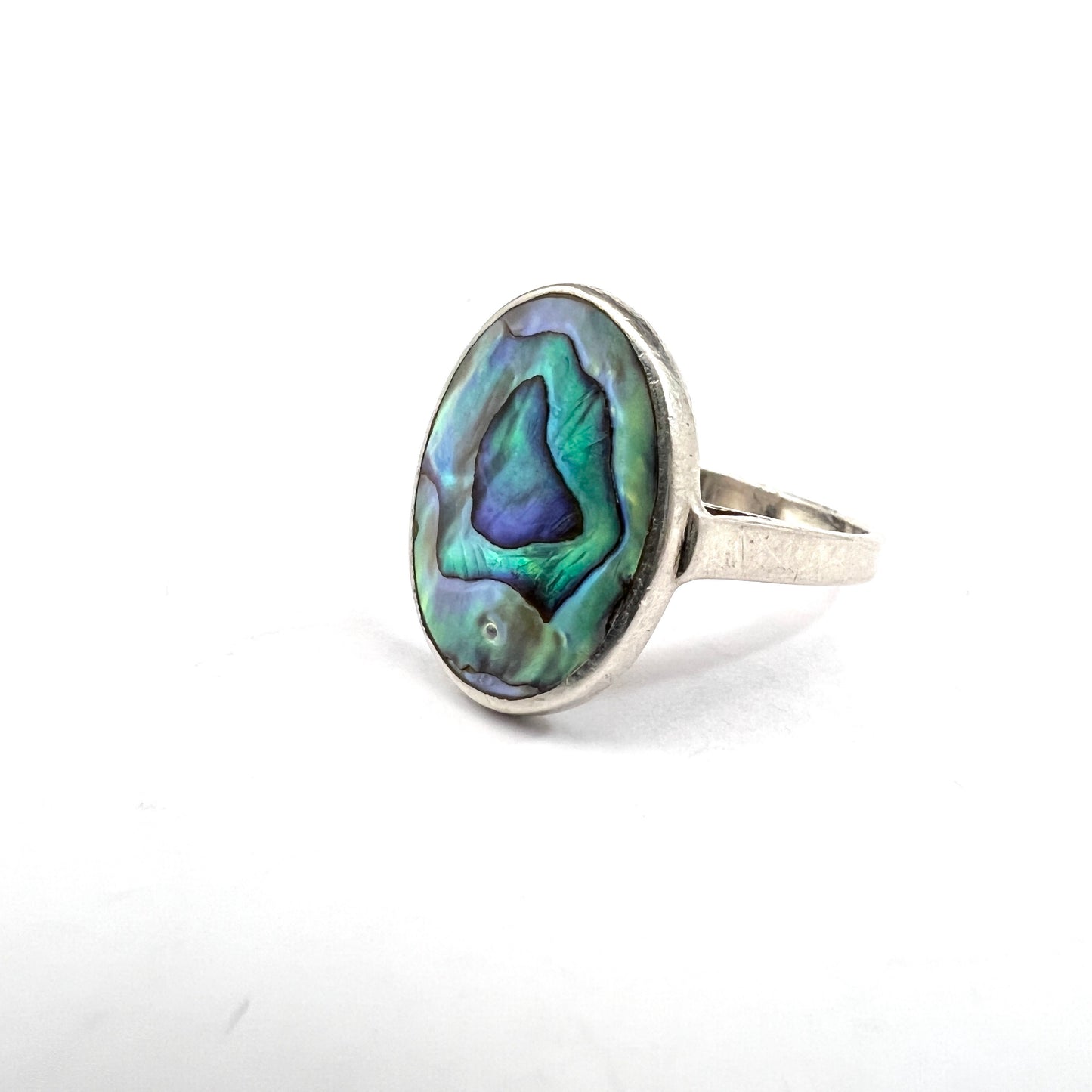 Vintage 1950s. Sterling Silver Abalone Ring.