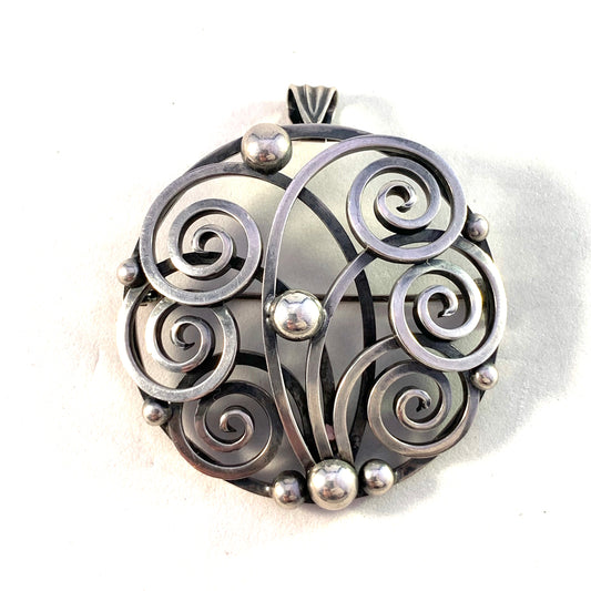 Per Ericson, Sweden 1953 Mid Century Solid Silver Brooch Pendant.