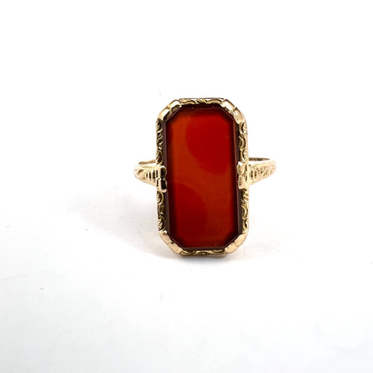 Bernhard Hertz, Sweden c 1910s. Antique 18k Gold Carnelian Signet Ring.