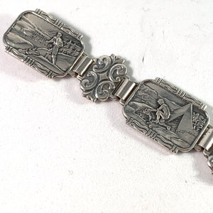 Willy Winnæs, Norway 1950s Solid 830 Silver "Hiking In The Mountains" Bracelet.