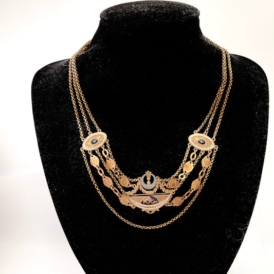 Carl M Arell, Stockholm, year 1792-1815, Georgian Empire 18k Gold Enamel Necklace.