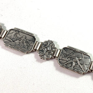 Willy Winnæs, Norway 1950s Solid 830 Silver "Hiking In The Mountains" Bracelet.