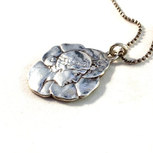 Germany / Austria 1920s Art Nouveau Solid 830 Silver Pendant Necklace.