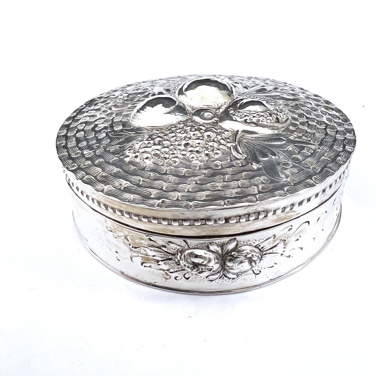 Italy. Antique Art Nouveau Solid Silver Dressing Table Trinket Jewelry Box.