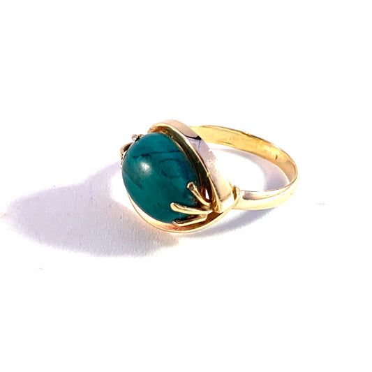 Tunisia, Mid Century 18k Gold Green Hard Stone Ring.