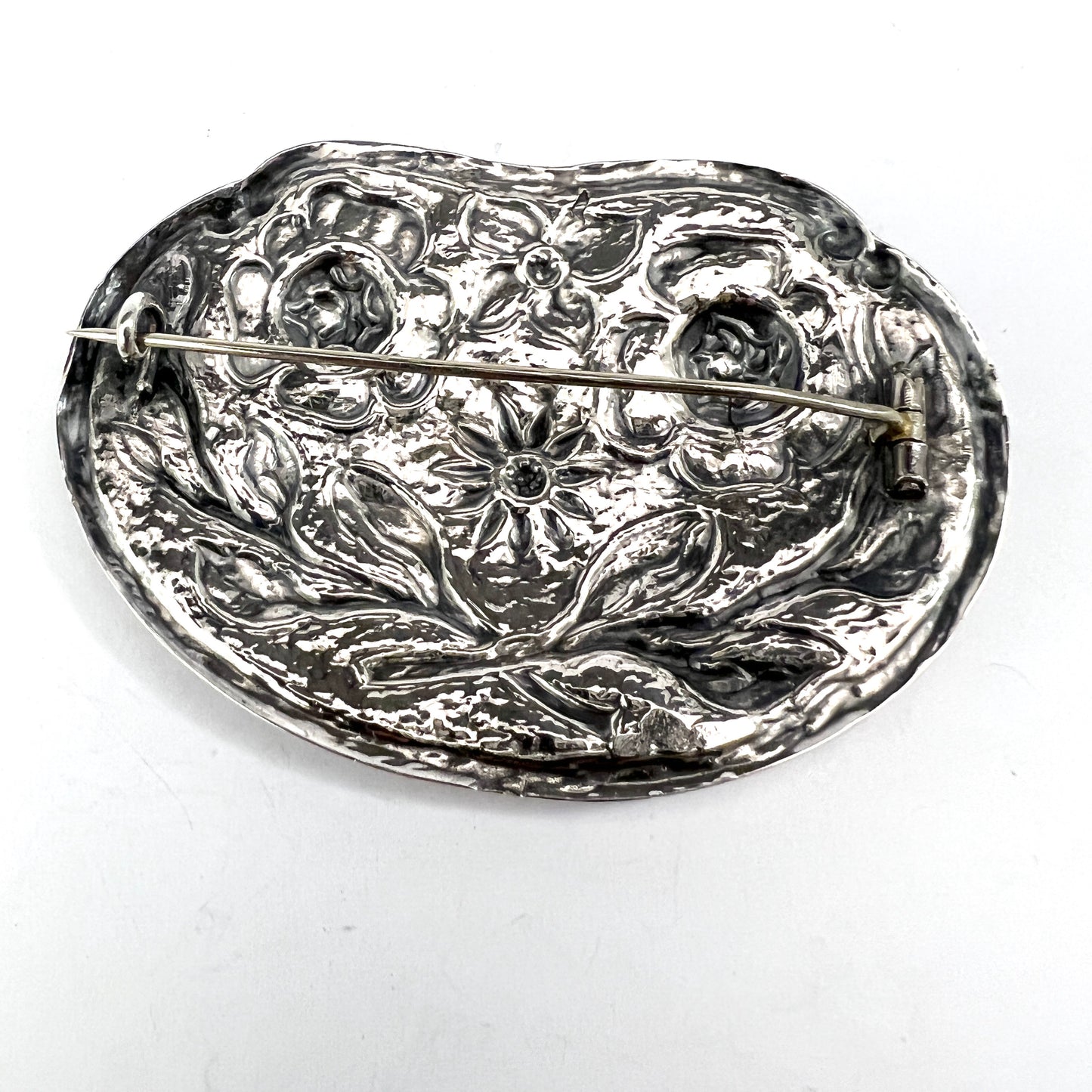 W E Flodin, Sweden 1912. Art Nouveau Large Solid Silver Floral Brooch.