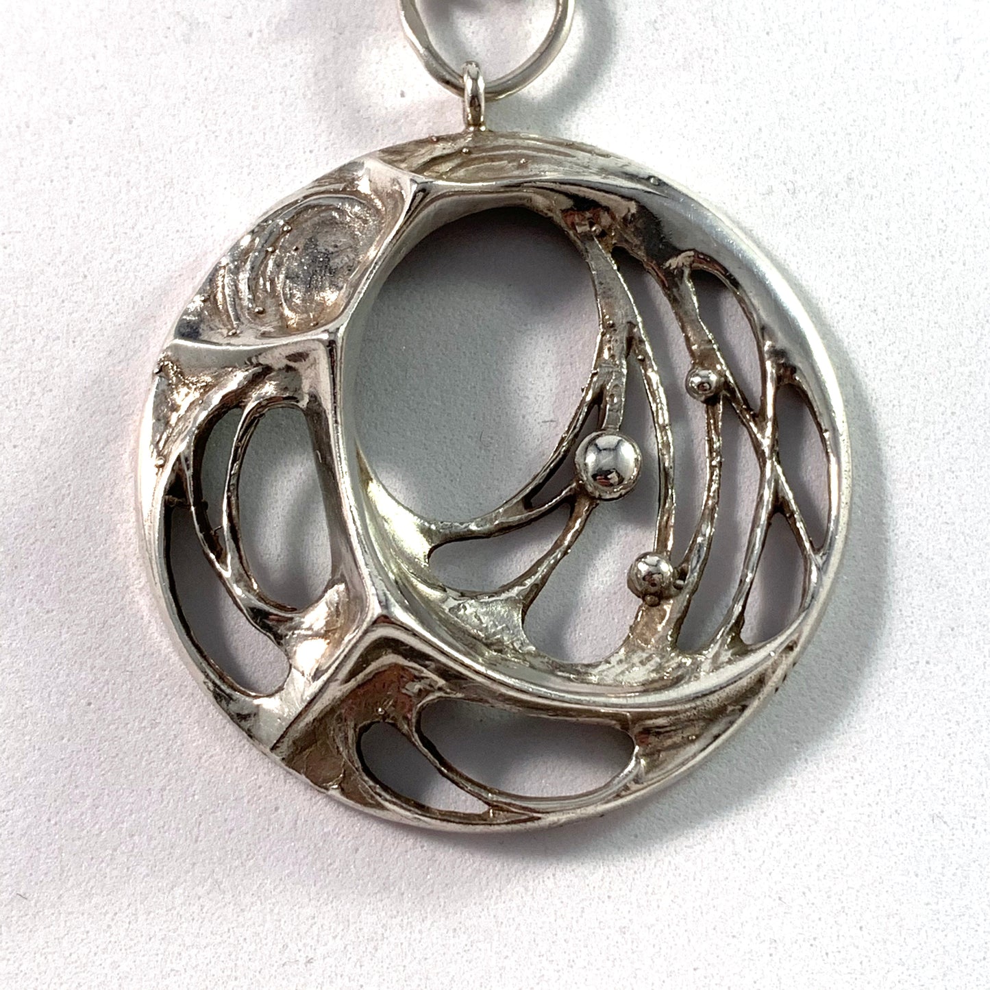 Karl Laine for Sten & Laine Finland year 1974 Sterling Silver Spider Web Pendant Necklace.