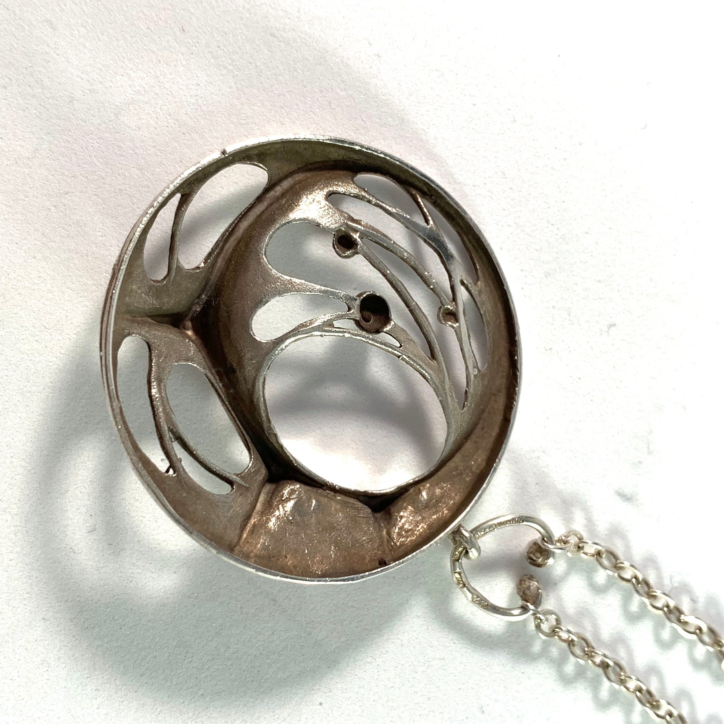 Karl Laine for Sten & Laine Finland year 1974 Sterling Silver Spider Web Pendant Necklace.