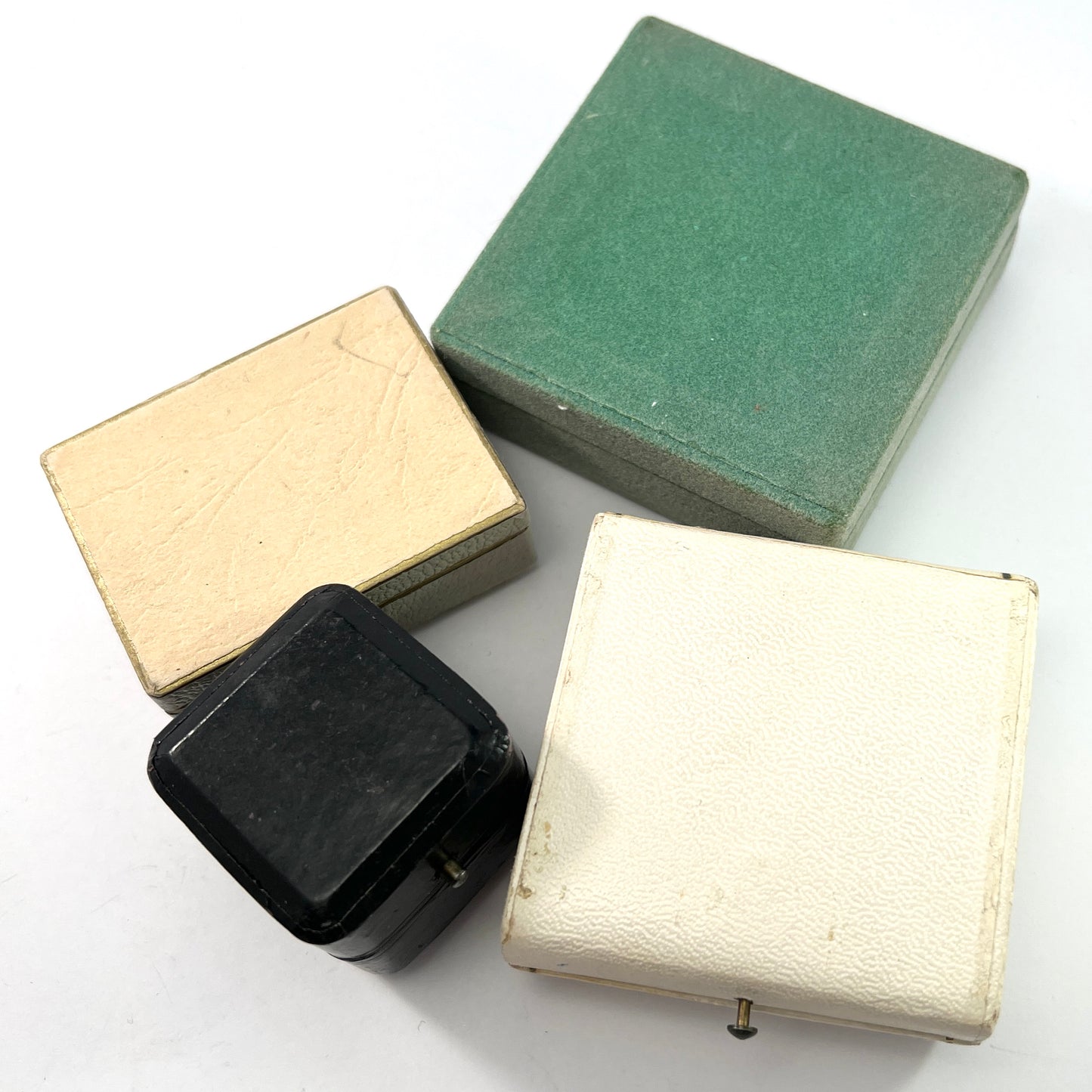 4 Vintage and Antique Jewelry Display Presentation Storage Boxes. Ring Brooch Earrings