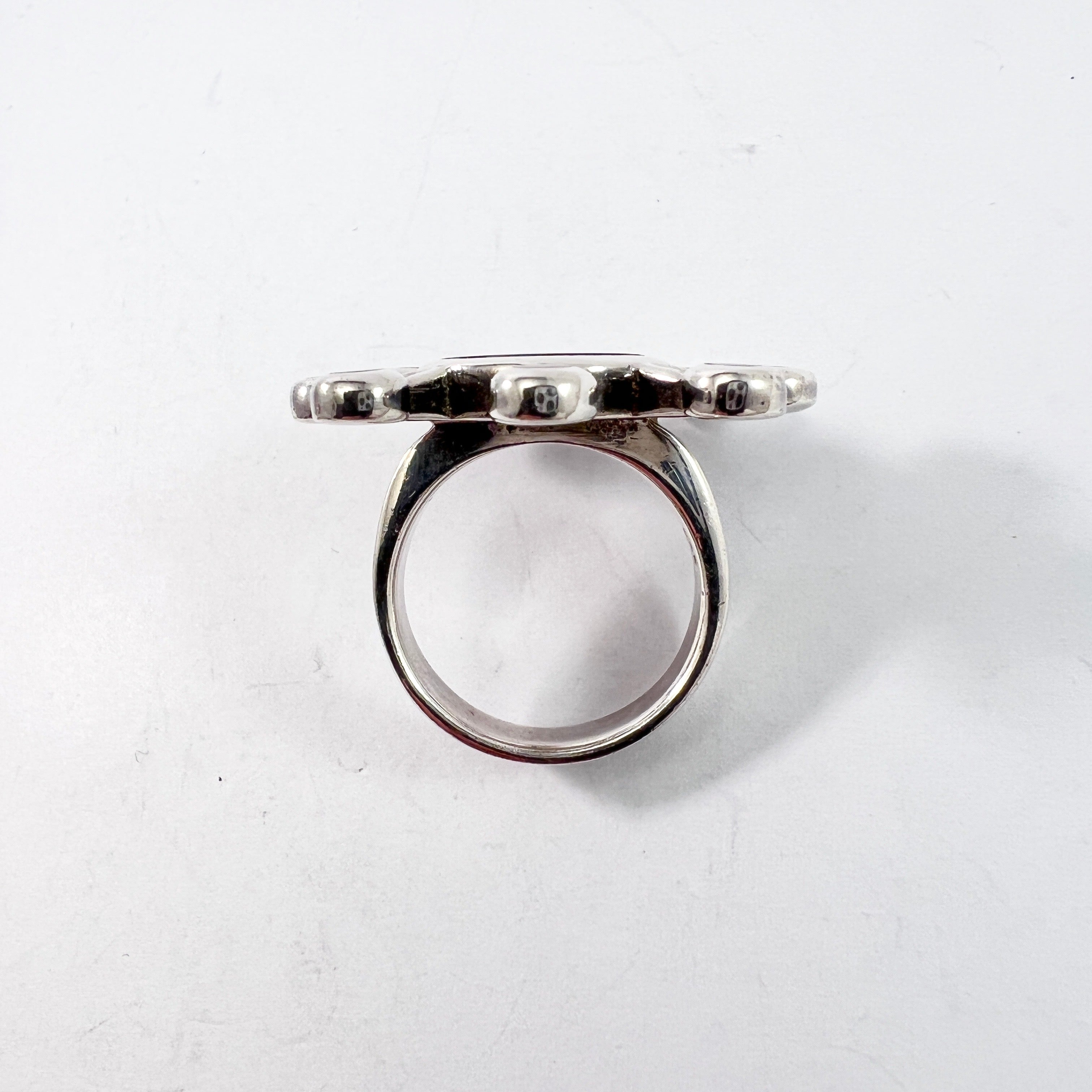 Bold Vintage Sterling Silver Onyx Ring.
