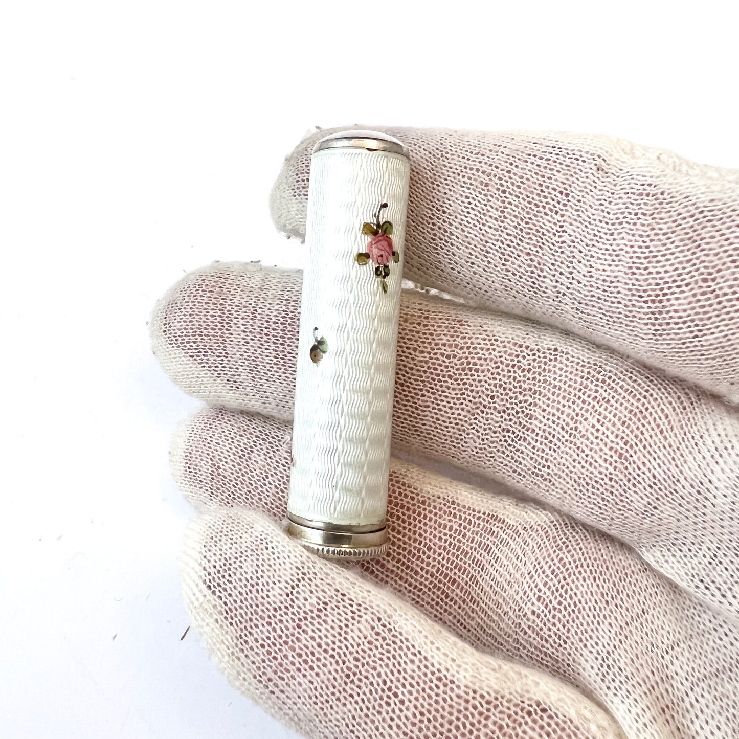 France early 1900s. Antique Sterling Silver Enamel Lipstick Holder.