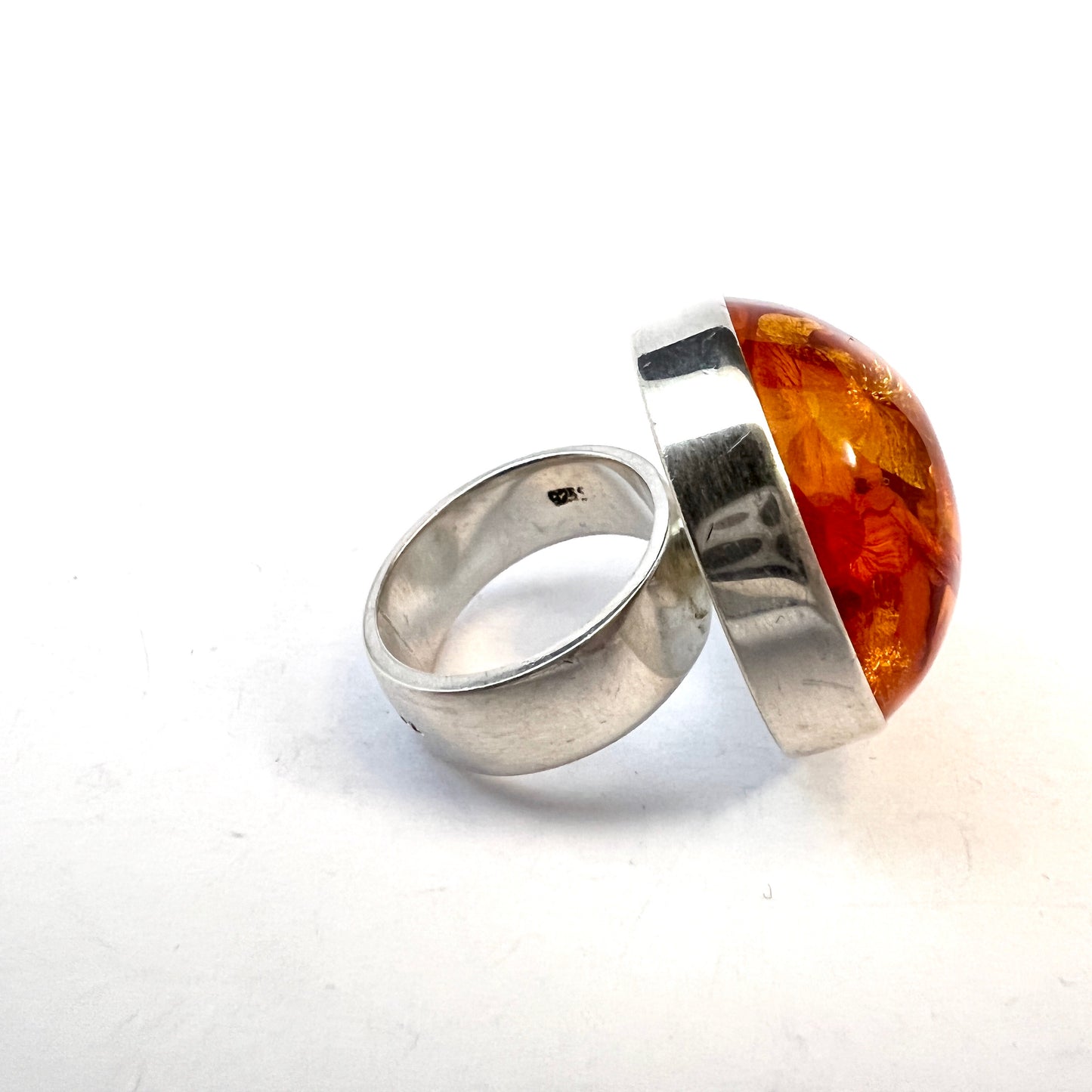 Einer Fehrn, Denmark 1960s. Bold Vintage Sterling Silver Amber Ring.