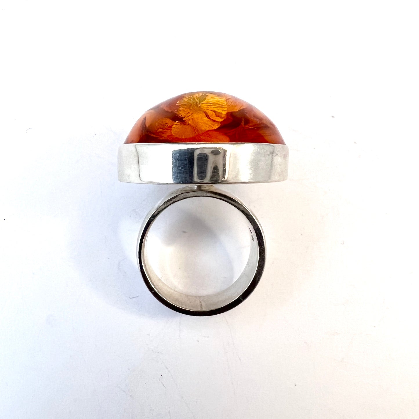 Einer Fehrn, Denmark 1960s. Bold Vintage Sterling Silver Amber Ring.