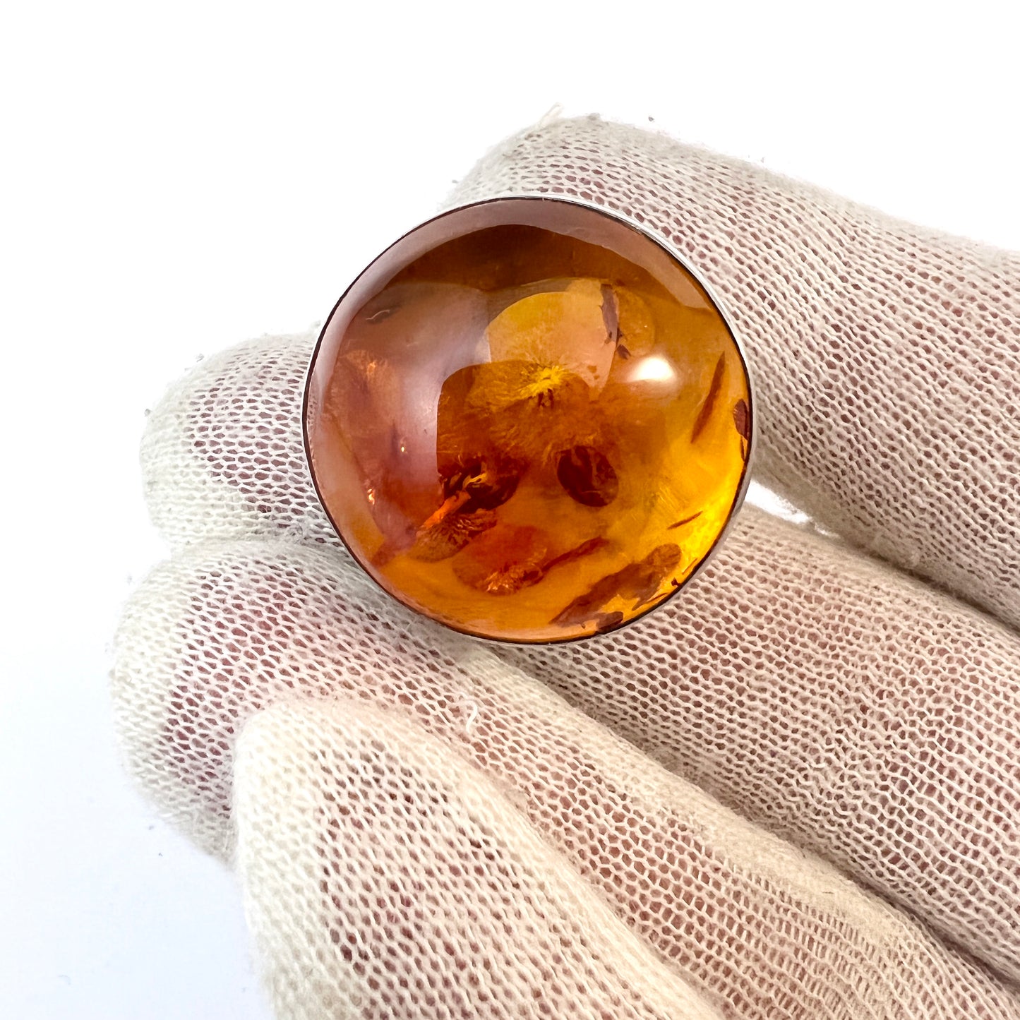 Einer Fehrn, Denmark 1960s. Bold Vintage Sterling Silver Amber Ring.