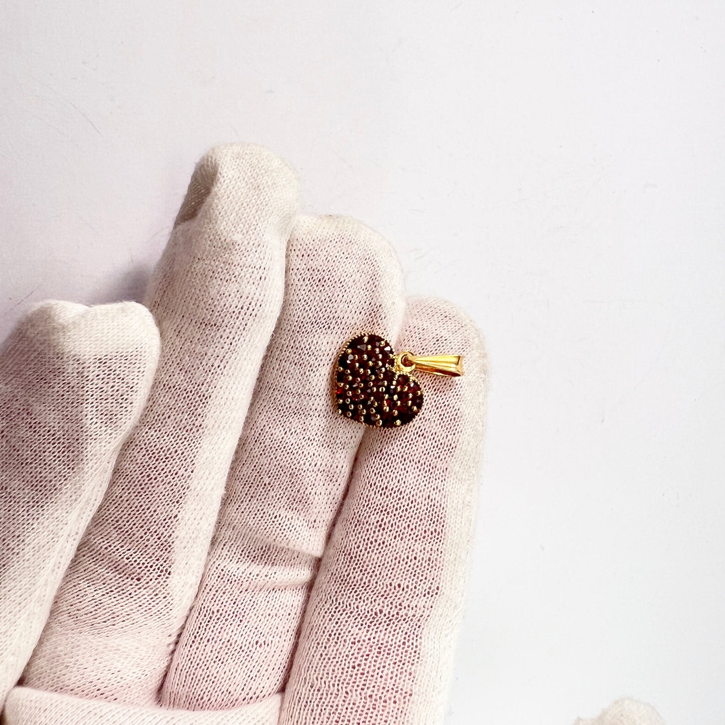 Vintage Mid Century 900 Silver Garnet Heart Pendant.