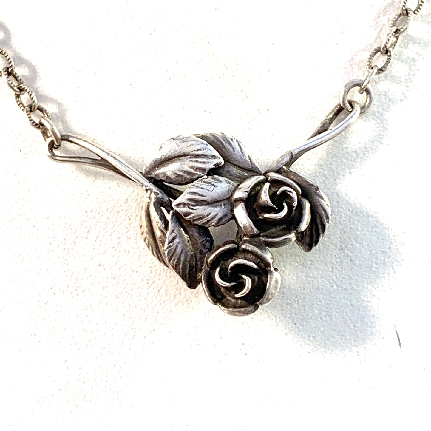 Teka, Germany Mid Century Sterling Silver Rose Flower Pendant Necklace.