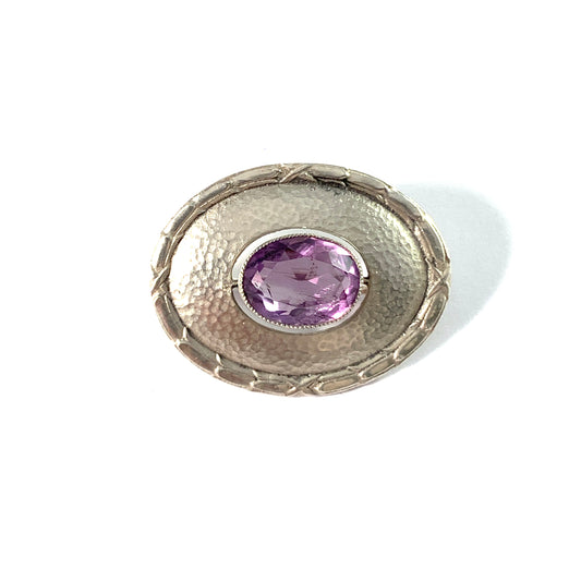 Maker S&F Germany / Austria c 1910s Antique 900 Silver Amethyst Brooch.